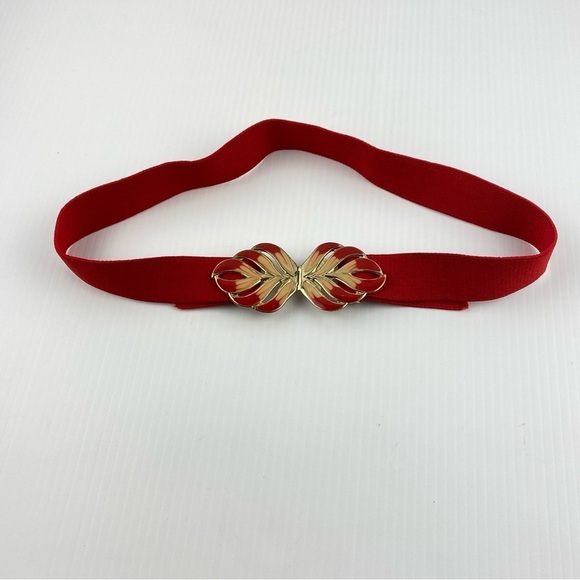 Vintage Stretch Belt Red Flames Clasp Adjustable Length - Picture 2 of 6
